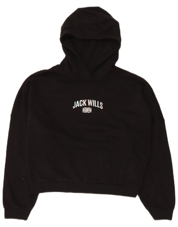 JACK WILLS Girls Oversized Crop Graphic Hoodie Jumper 14-15 ετών Μαύρο