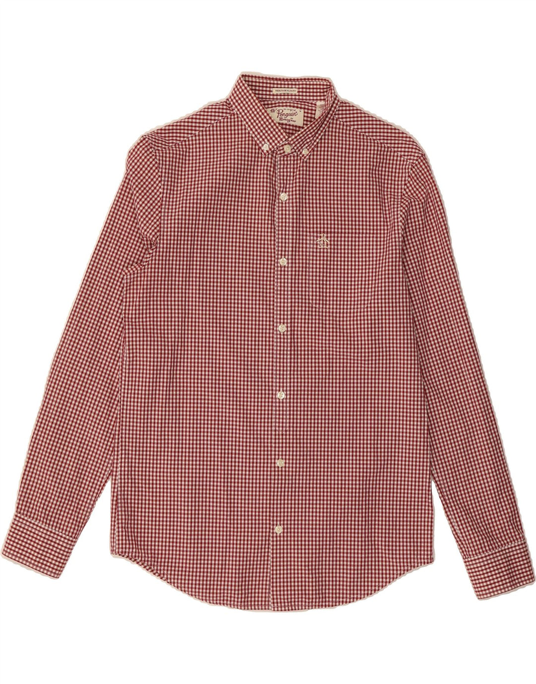 PENGUIN Mens Heritage Slim Fit Shirt Medium Red Gingham Cotton Vintage Penguin and Second-Hand Penguin from Messina Hembry 