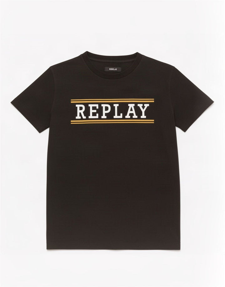 Ανδρικό γραφικό T-Shirt Replay Top Μεσαίο μαύρο βαμβακερό