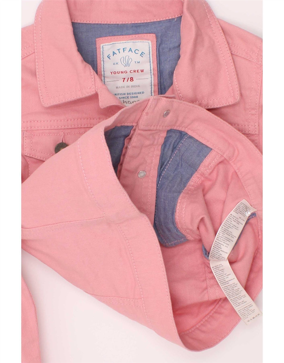 Fat Face Girls Denim Jacket 7-8 Years Pink Cotton