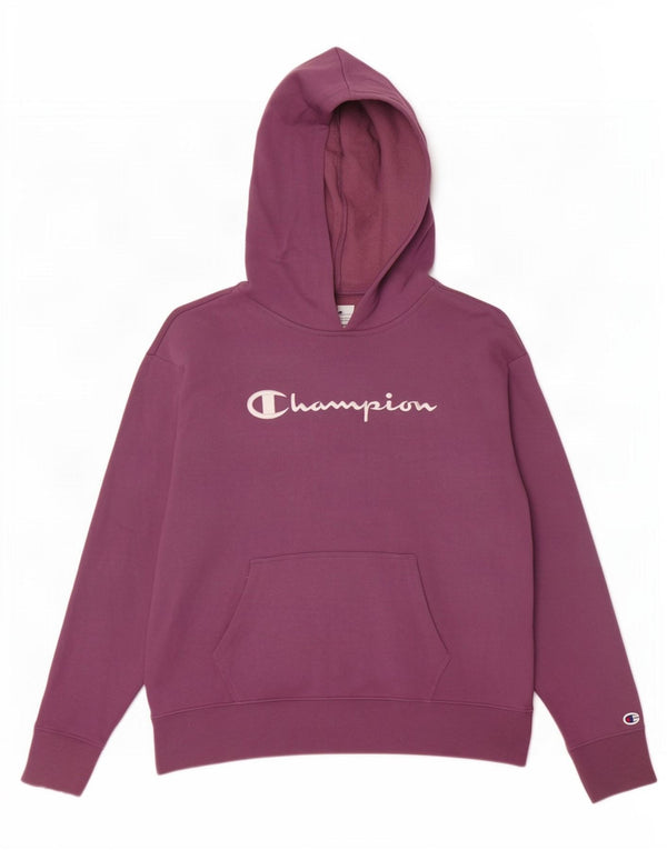 Champion Womens Graphic Oversized Hoodie Jumper UK 14 Medium Purple Cotton