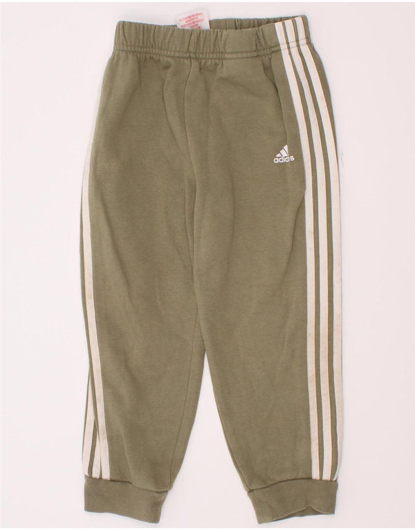 Adidas Boys Tracksuit Trousers Joggers 2-3 Years Khaki Cotton