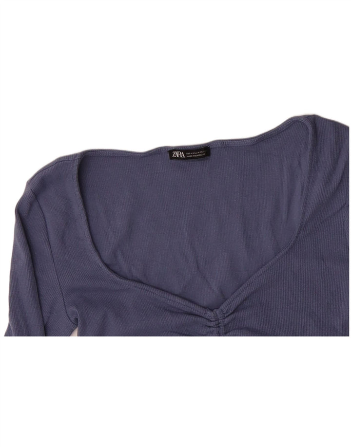 Γυναικείο Crop τοπ ZARA μακρυμάνικο UK 12 μεσαίο μπλε βαμβακερό