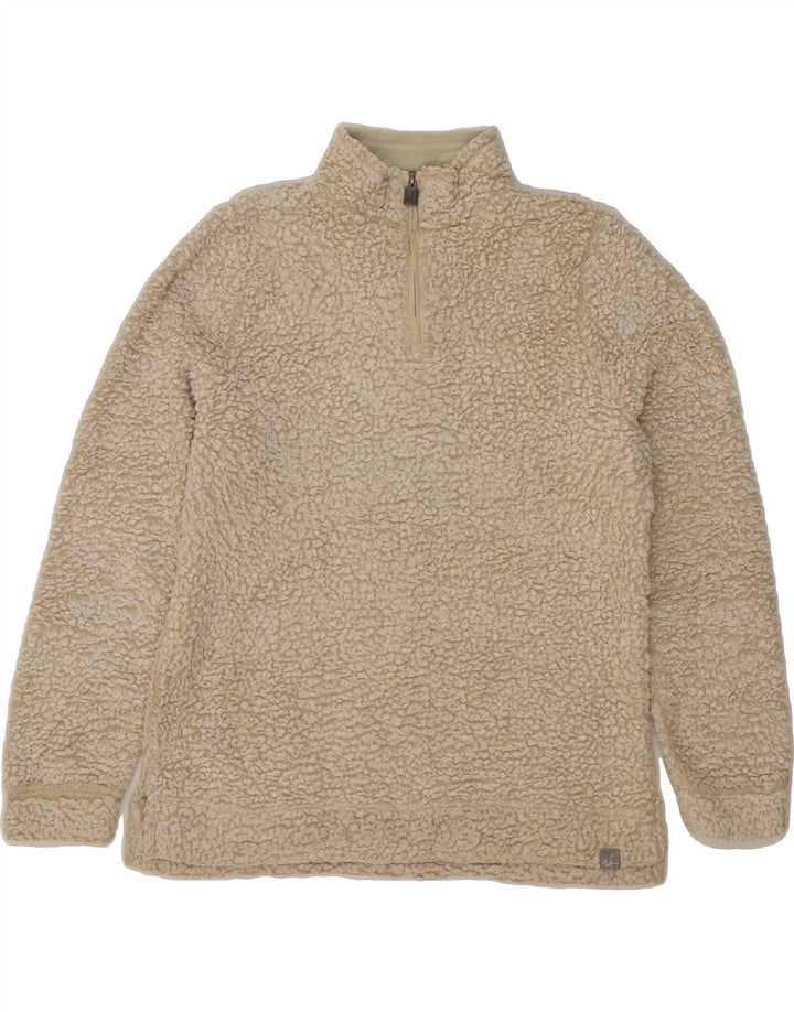 WEIRD FISH Womens Zip Neck Fleece Jumper UK 14 Large Beige Polyester Vintage Weird Fish and Second-Hand Weird Fish from Messina Hembry 