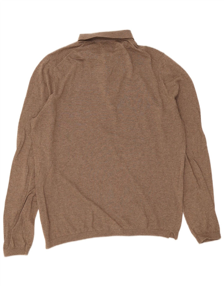 Massimo Dutti Ανδρικό πουλόβερ με λαιμό polo, μεγάλο καφέ βαμβακερό