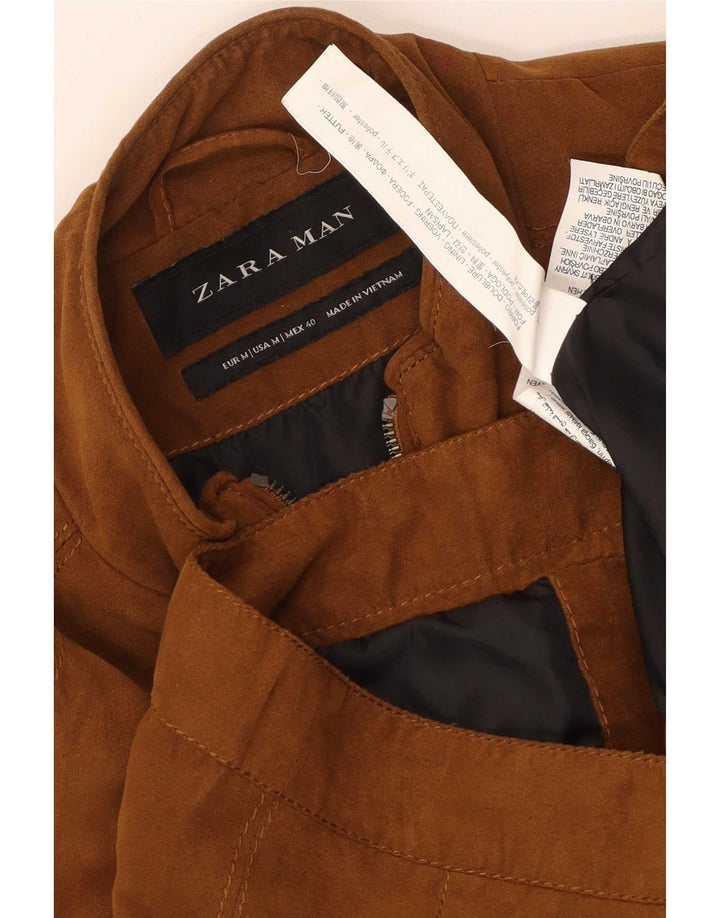 Zara Ανδρικό Bomber Jacket UK 38 Medium Brown Polyester