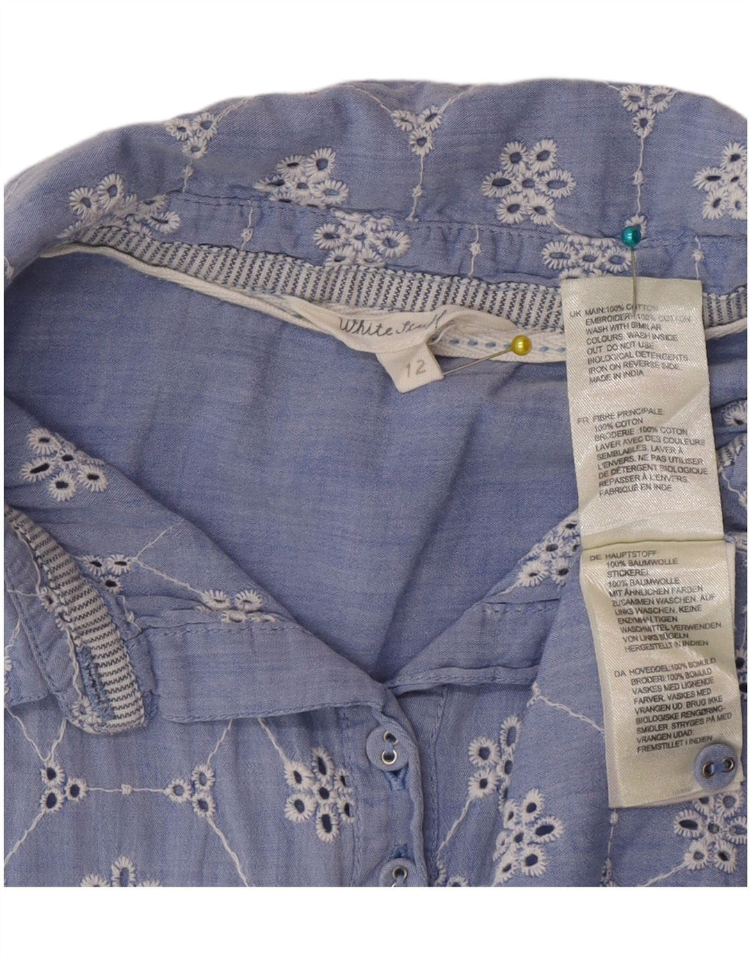 White Stuff Γυναικείο κοντομάνικο πουκάμισο UK 12 Medium Blue Floral Βαμβακερό