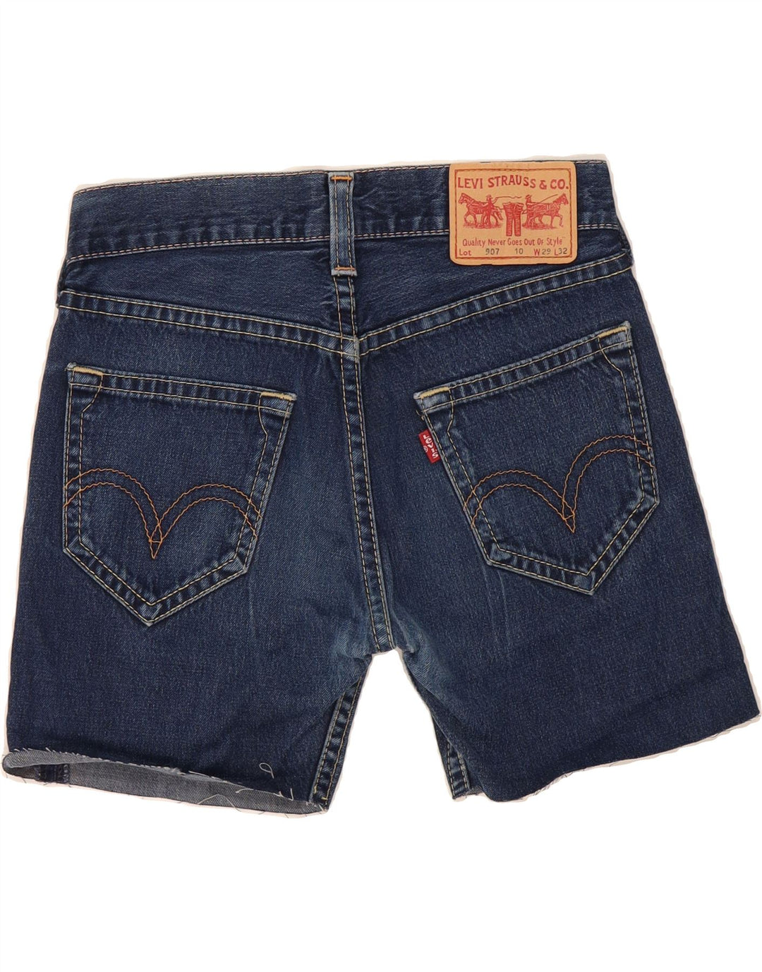 LEVI'S Womens 907 Denim Shorts W29 Medium Navy Blue Cotton Vintage Levi's and Second-Hand Levi's from Messina Hembry 