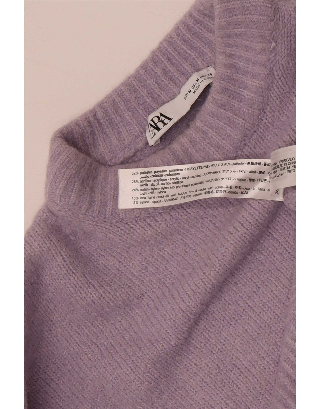 Zara Γυναικείο πουλόβερ με λαιμόκοψη Crop Crop UK 14 Medium Purple Polyester