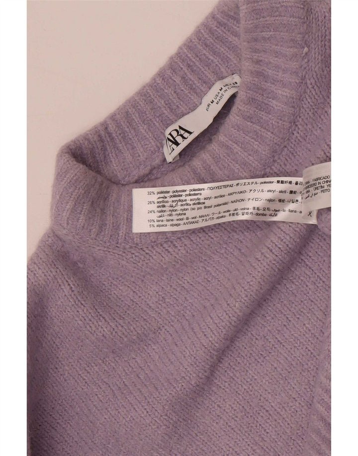 Zara Γυναικείο πουλόβερ με λαιμόκοψη Crop Crop UK 14 Medium Purple Polyester