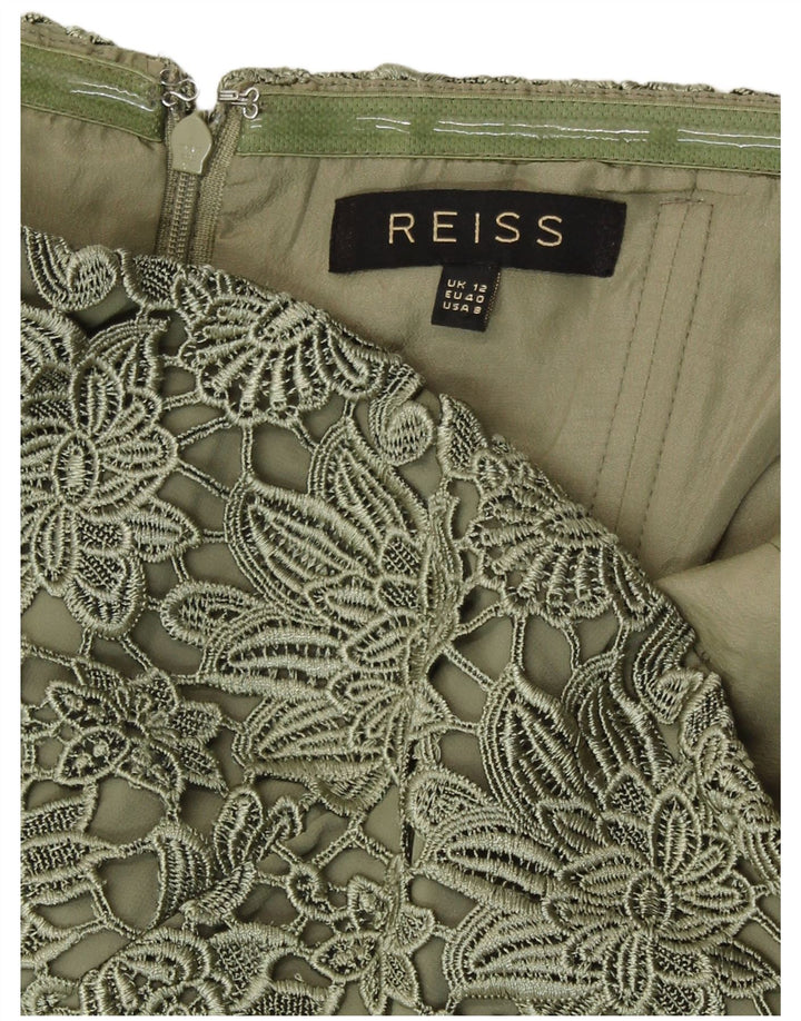 Reiss Γυναικείο Στράπλες Φόρεμα UK 12 Μεσαίο πράσινο φλοράλ πολυεστέρας