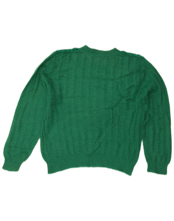 Vintage γυναικείο πουλόβερ με λαιμόκοψη UK 14 Large Green Floral