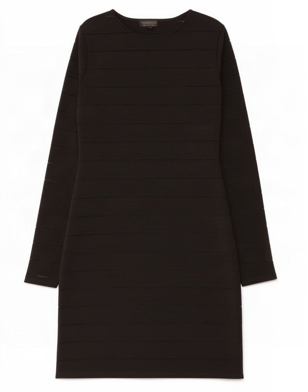 Topshop Womens Long Sleeve Shift Dress UK 12 Medium Black Striped Polyester