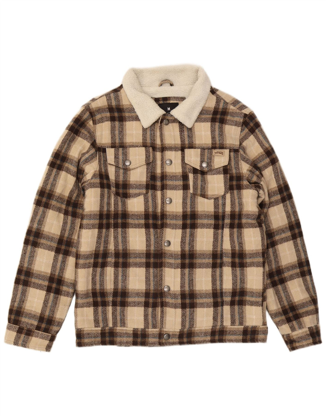 Vintage Ανδρικό Sherpa Jacket UK 38 Medium Beige Check Polyester