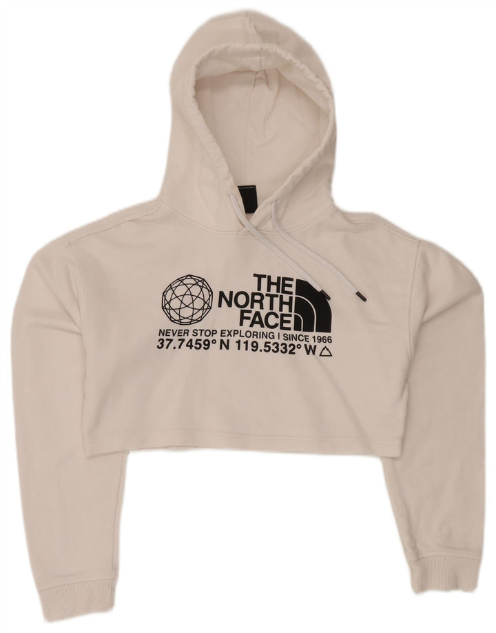 THE NORTH FACE Γυναικείο Υπερμεγέθη γραφικό Crop Hoodie Jumper UK 6 XS Λευκό