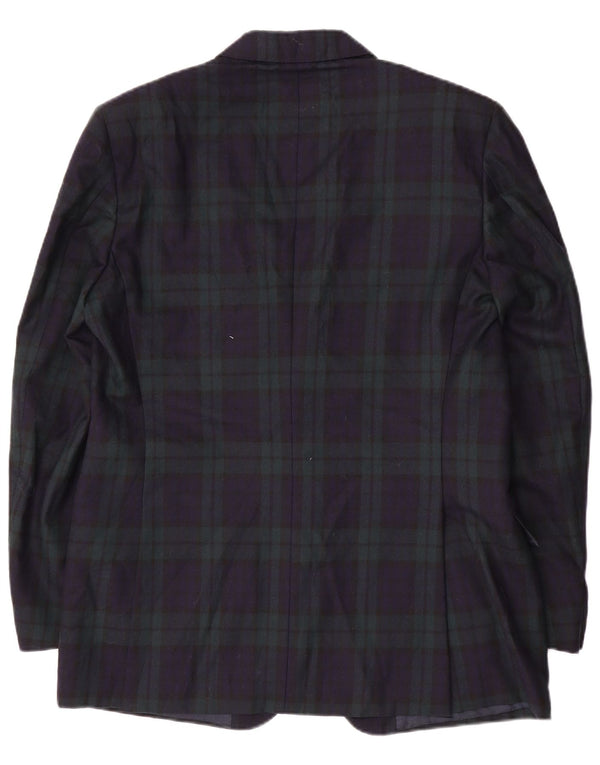 Vintage Ανδρικό τζάκετ σακάκι με 2 κουμπιά IT 54 2XL Navy Blue καρό μαλλί