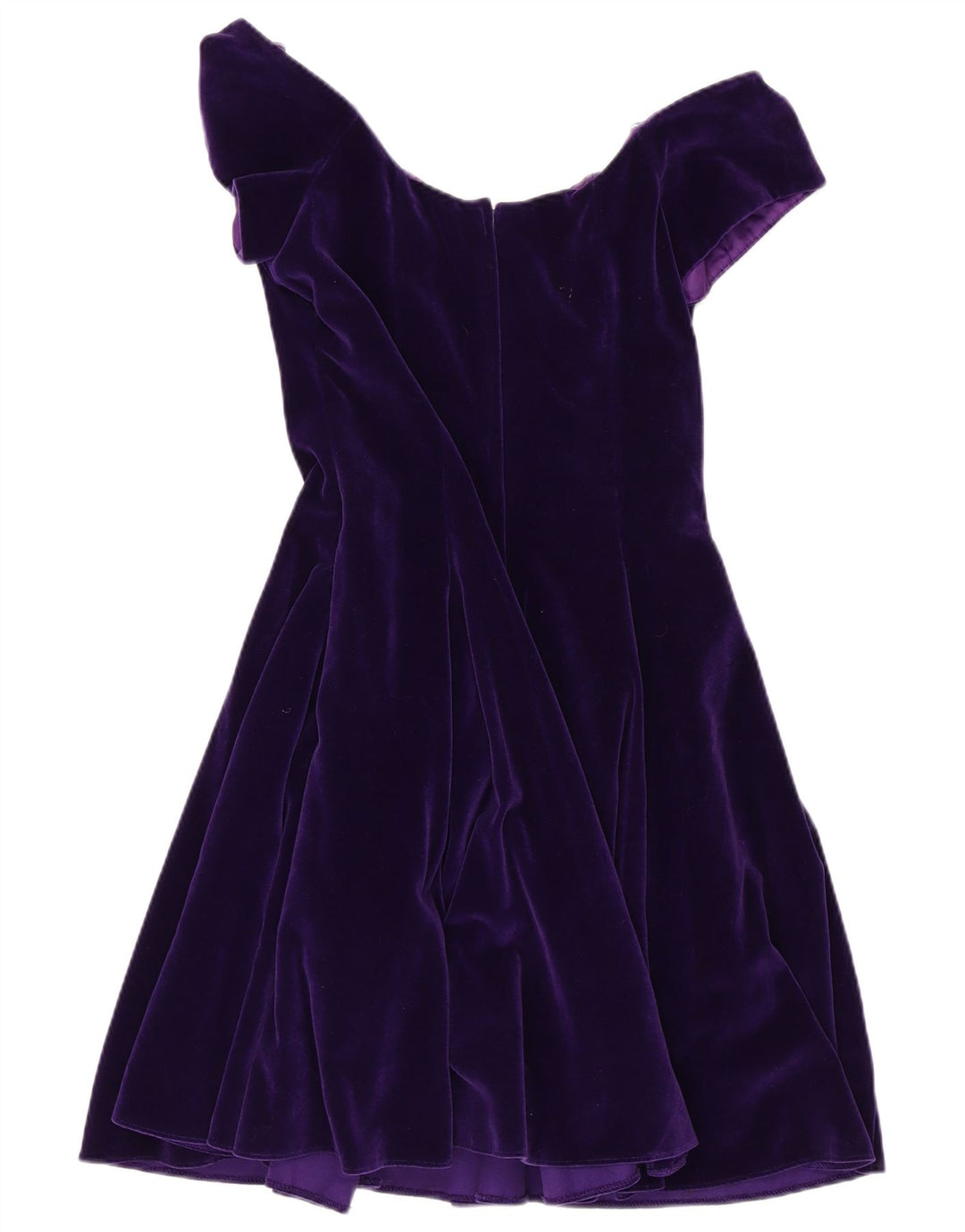 VINTAGE Γυναικείο Βελούδινο Φόρεμα UK 14 Βαμβακερό μεσαίο μωβ