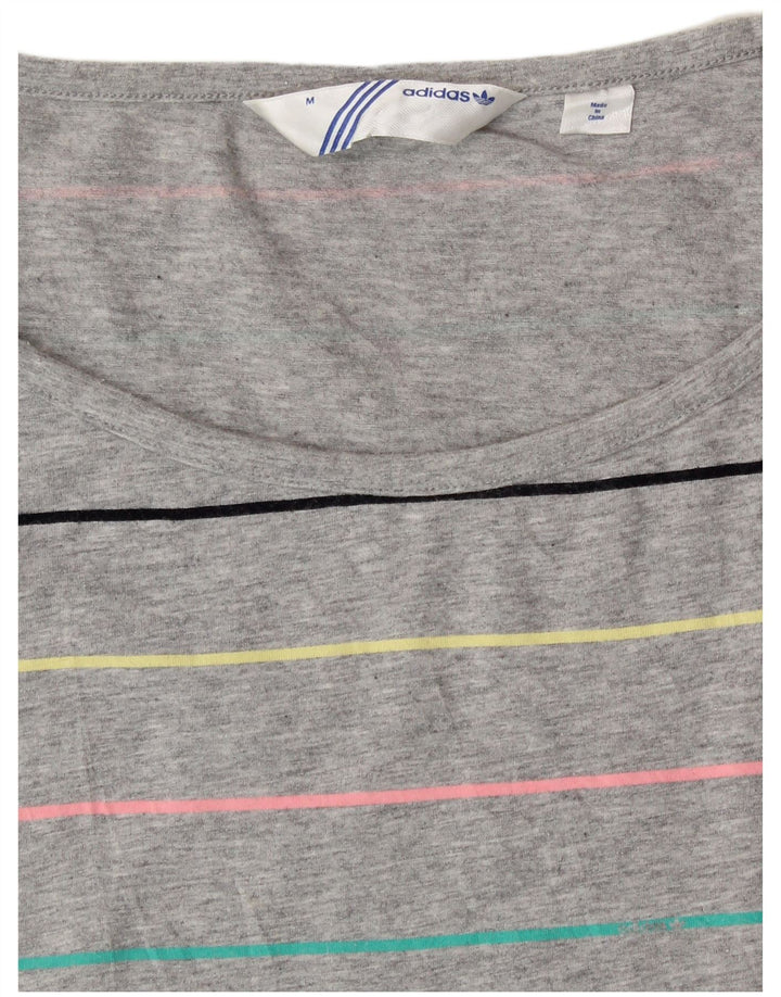 Γυναικείο μπλουζάκι ADIDAS UK 14 Βαμβακερό μεσαίο γκρι ριγέ