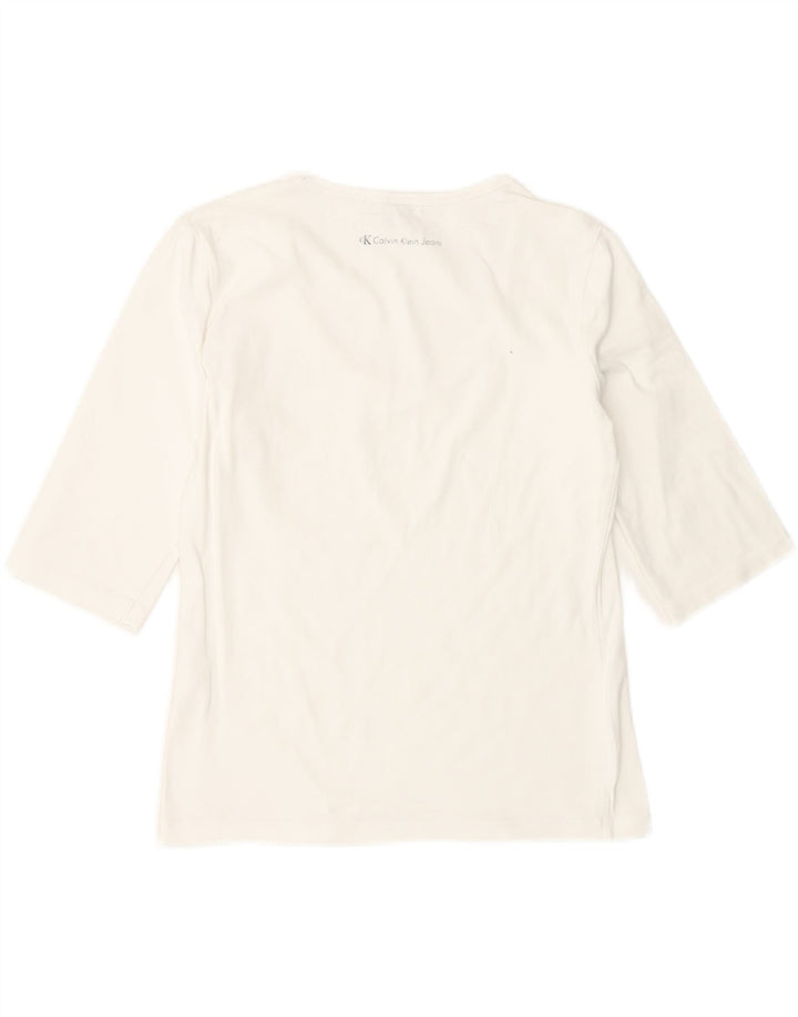 Γυναικείο Crop γραφικό μπλουζάκι CALVIN KLEIN JEANS Top UK 14 Large White