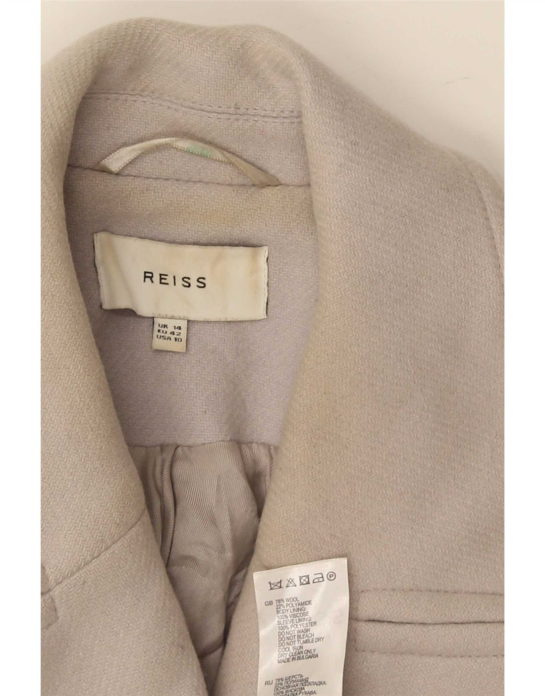 Reiss Γυναικείο κοντό διπλό παλτό UK 14 μεγάλο γκρι μαλλί