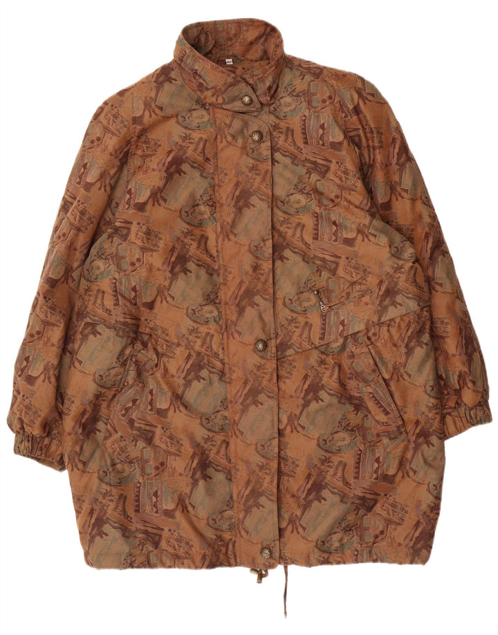 VINTAGE Γυναικείο αδιάβροχο αφηρημένο σχέδιο με χαλαρή εφαρμογή EU 42 Μεγάλο καφέ