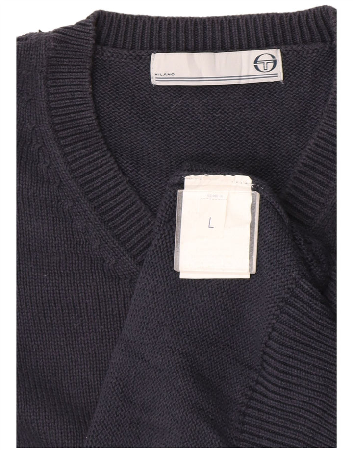 Sergio Tacchini Ανδρικό πουλόβερ με λαιμόκοψη με V λαιμόκοψη Μεγάλο μπλε βαμβακερό