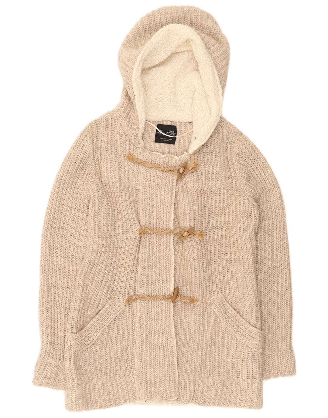 Zara Γυναικείο πουλόβερ ζακέτα με κουκούλα UK 14 Medium Beige Polyester