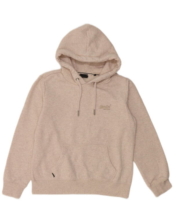 Superdry Womens Hoodie Jumper UK 12 Medium Off White Flecked Cotton
