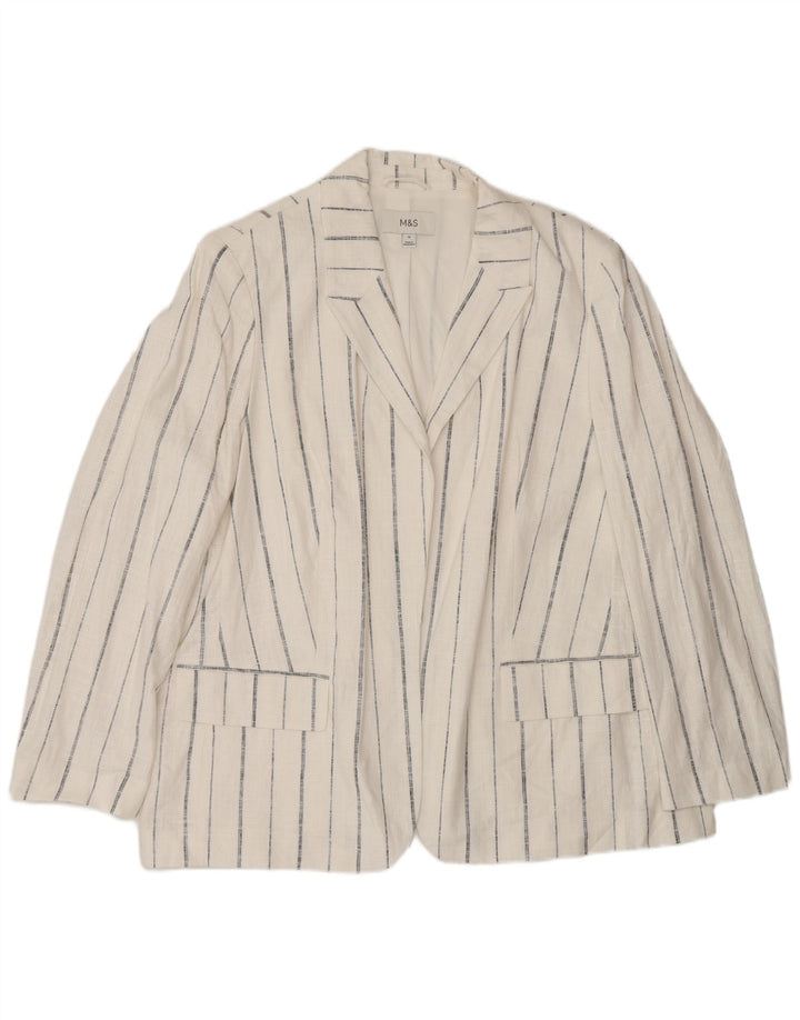 Marks & Spencer Γυναικείο Oversized Open Blazer Jacket UK 18 XL Λευκό ριγέ