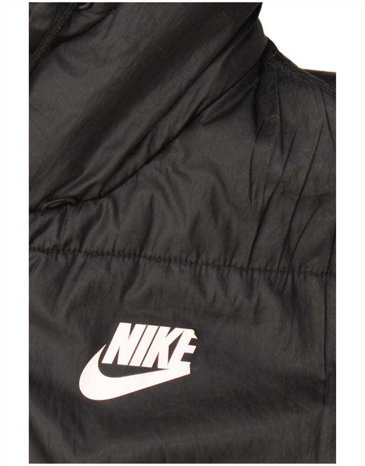 NIKE Womens Therma-Fit Hooded Padded Jacket UK 14 Medium Black Polyester Vintage Nike and Second-Hand Nike from Messina Hembry 