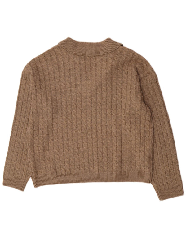 Crew Clothing Γυναικείο πουλόβερ με λαιμό polo UK 18 XL καφέ ακρυλικό