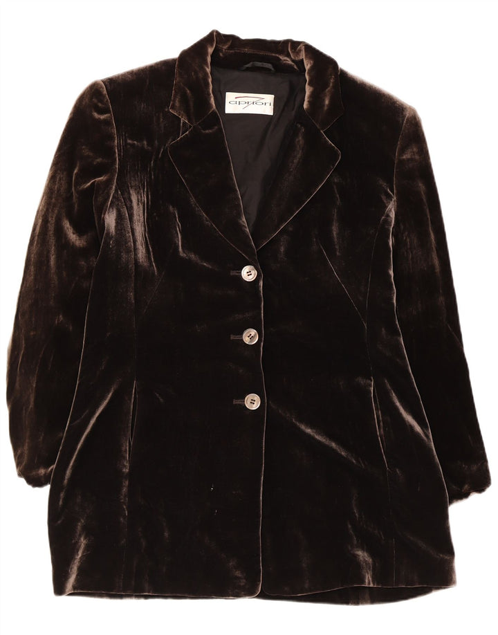 APRIORI Γυναικείο μπλέιζερ με 3 κουμπιά UK 14 Μεγάλο Καφέ Μεταξωτό