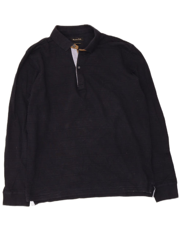 Ανδρικό μακρυμάνικο μπλουζάκι πόλο Massimo Dutti, Βαμβακερό μεσαίο ναυτικό