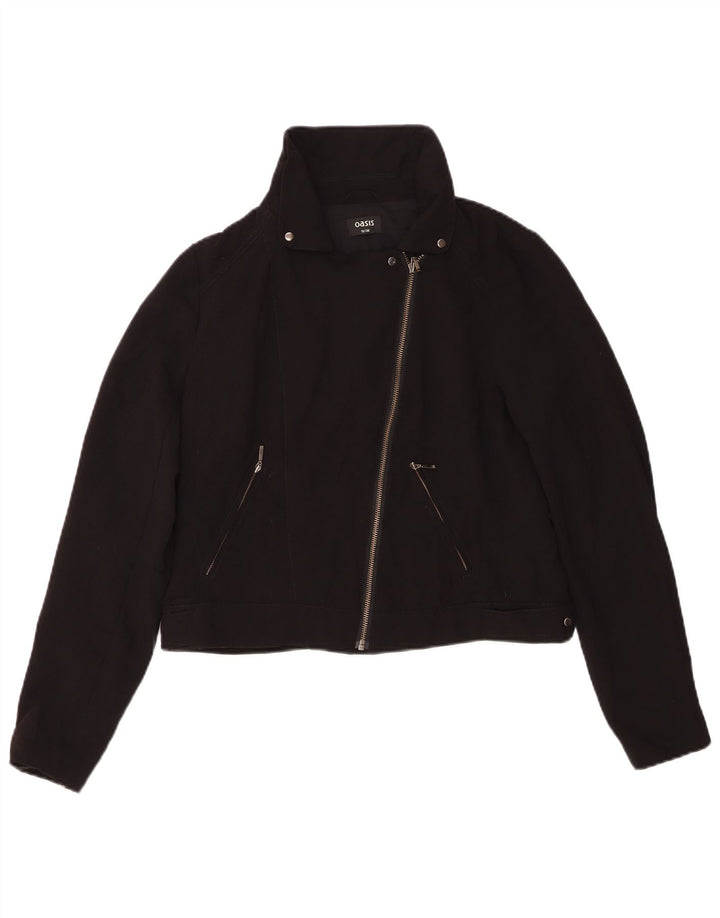 Γυναικείο Oasis Crop Biker Jacket UK 12 Medium Black Polyester