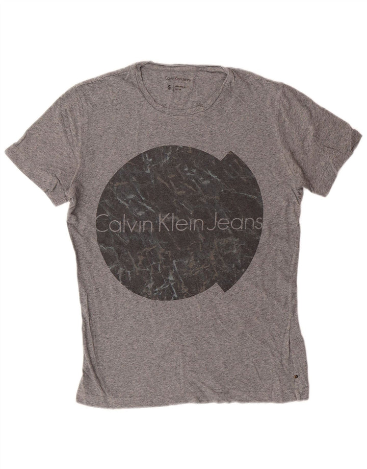 Calvin Klein Jeans Ανδρικό γραφικό T-Shirt Top Μικρό γκρι βαμβακερό