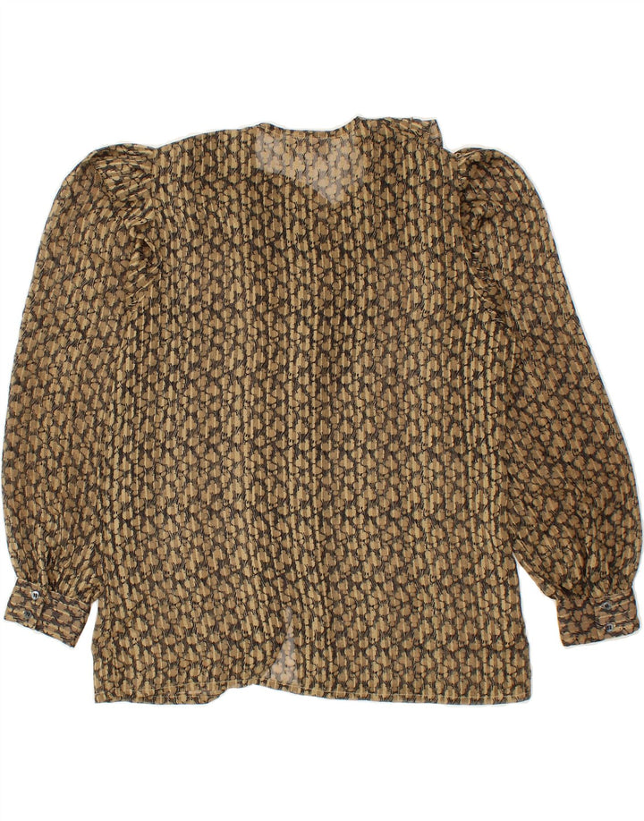 VINTAGE Womens See Through Ruffle Front Shirt UK 14 Large Brown Polyester Vintage Vintage and Second-Hand Vintage from Messina Hembry 