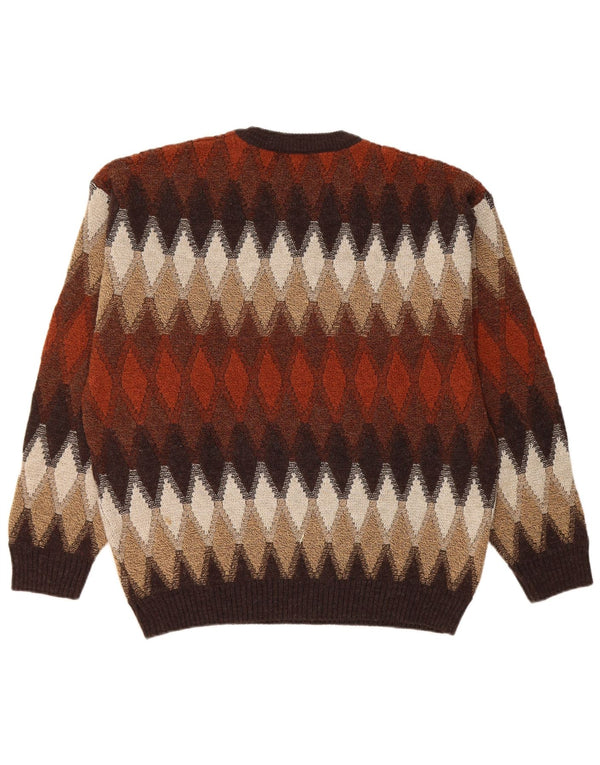 Vintage Boys Crew Neck Jumper πουλόβερ 13-14 ετών Καφέ Argyle/Diamond