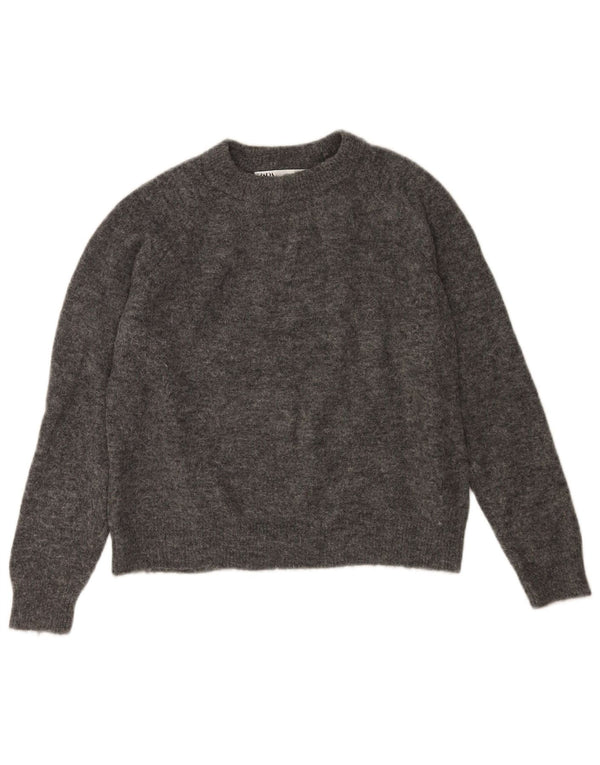 Zara γυναικείο πουλόβερ με λαιμό σκακιέρα UK 10 Small Grey Nylon