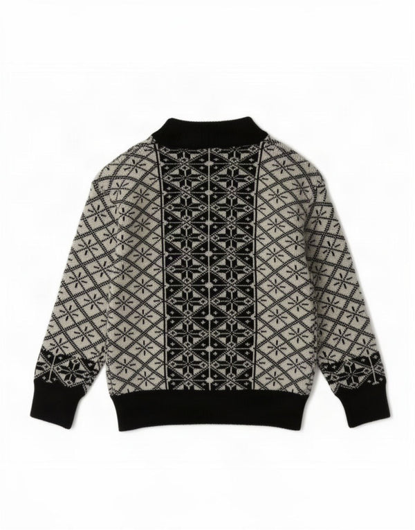 Vintage Boys Turtle Neck Jumper πουλόβερ 7-8 ετών Μαύρο γεωμετρικό Spandex