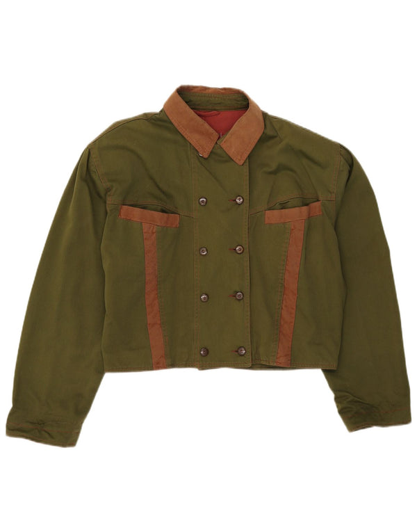 Vintage γυναικείο Crop Bomber Jacket UK 16 Large Khaki Colourblock Cotton