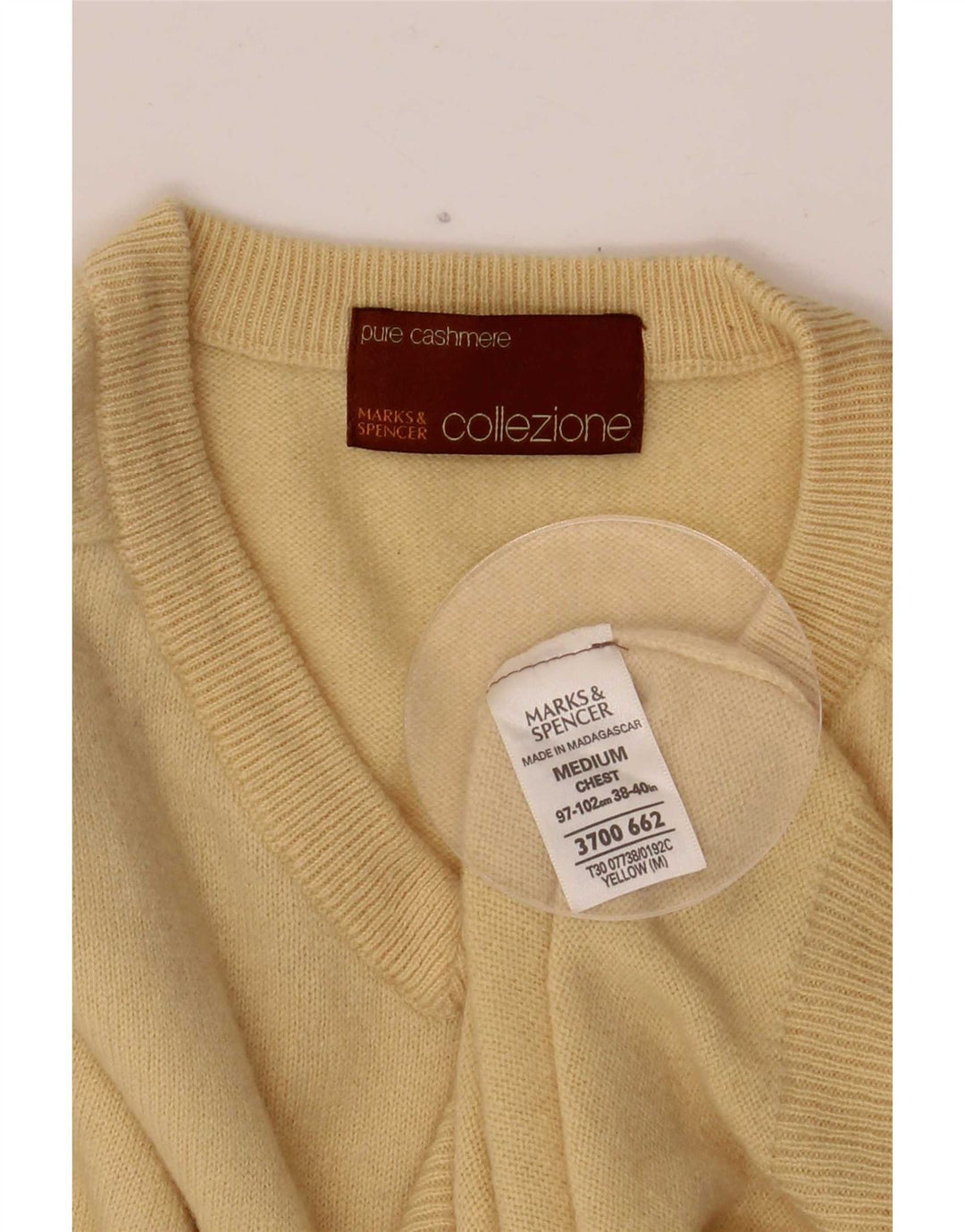 Marks & Spencer Ανδρικό πουλόβερ με λαιμόκοψη σε μεσαίο κίτρινο κασμίρ