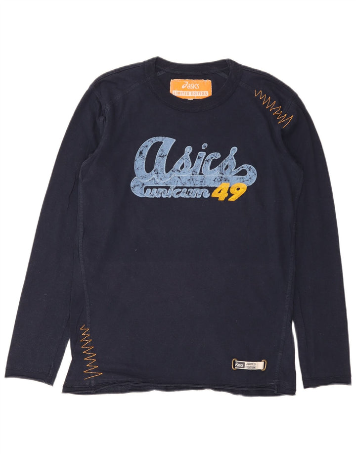 Ανδρικό γραφικό τοπ Asics Μακρυμάνικο Μικρό Navy Blue από βαμβάκι