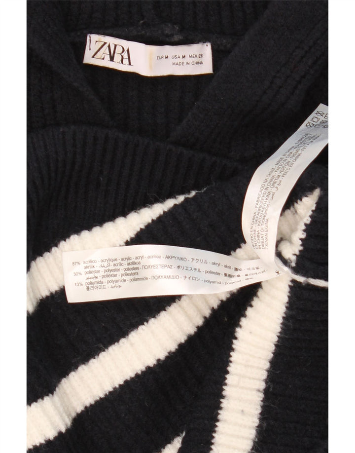 Zara γυναικείο πουλόβερ με κουκούλα υπερμεγέθη άλμα UK 14 μέτριο μαύρο ριγέ