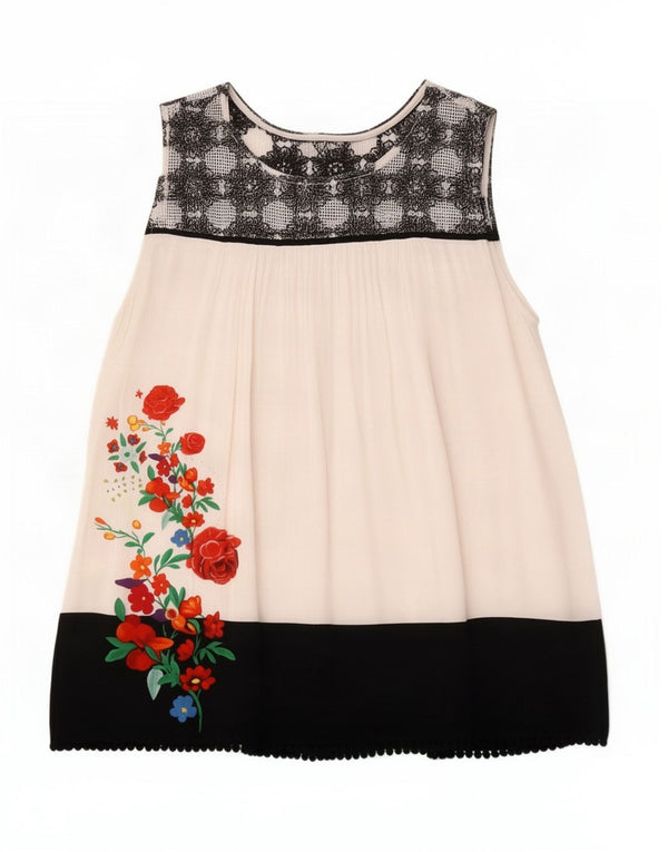 Γυναικεία αμάνικη μπλούζα Desigual Top UK 14 Large White Floral Polyester