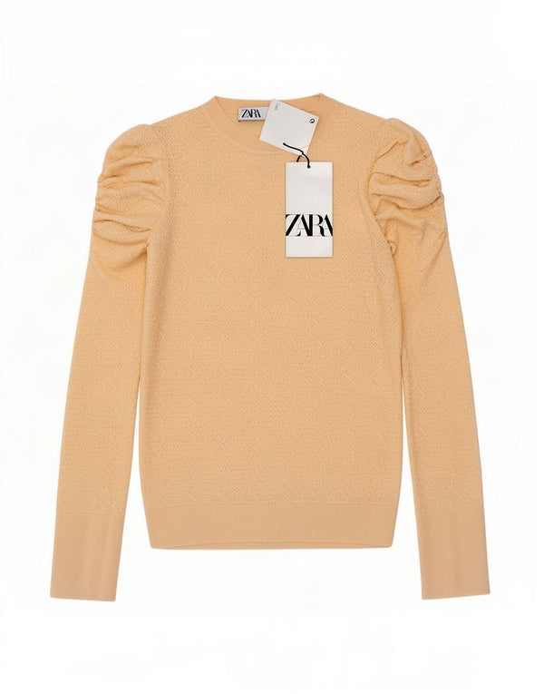 Zara Womens Top Long Sleeve UK 12 Medium Beige Viscose