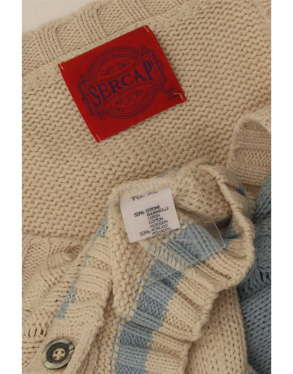 Ανδρικό πουλόβερ Sercap Ζακέτα XL Beige Colourblock Βαμβακερό