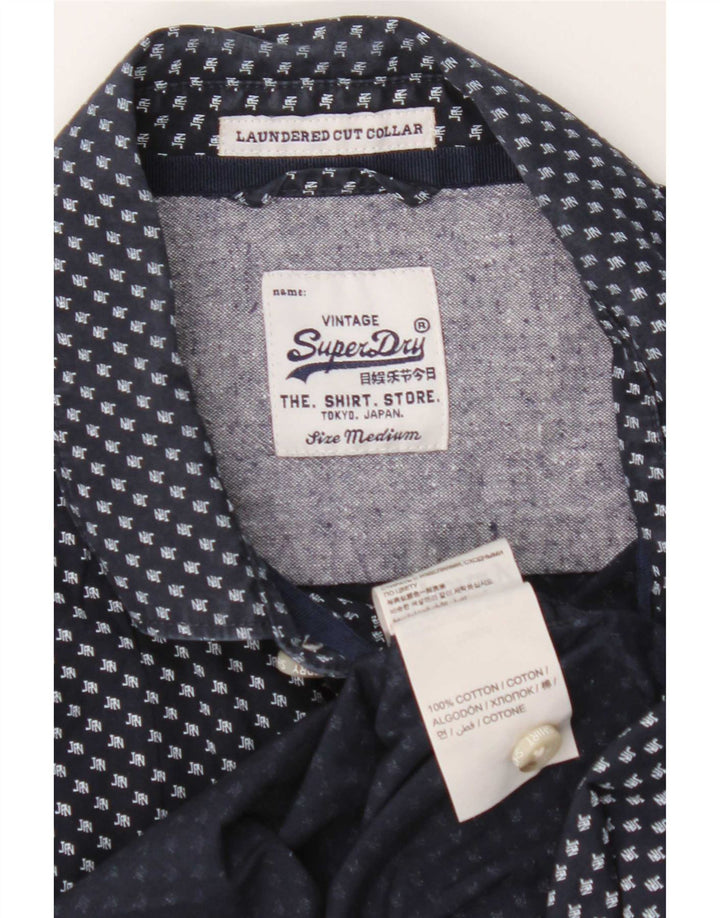 Ανδρικό κοντομάνικο πουκάμισο Superdry, μεσαίο μπλε ναυτικό γεωμετρικό βαμβακερό