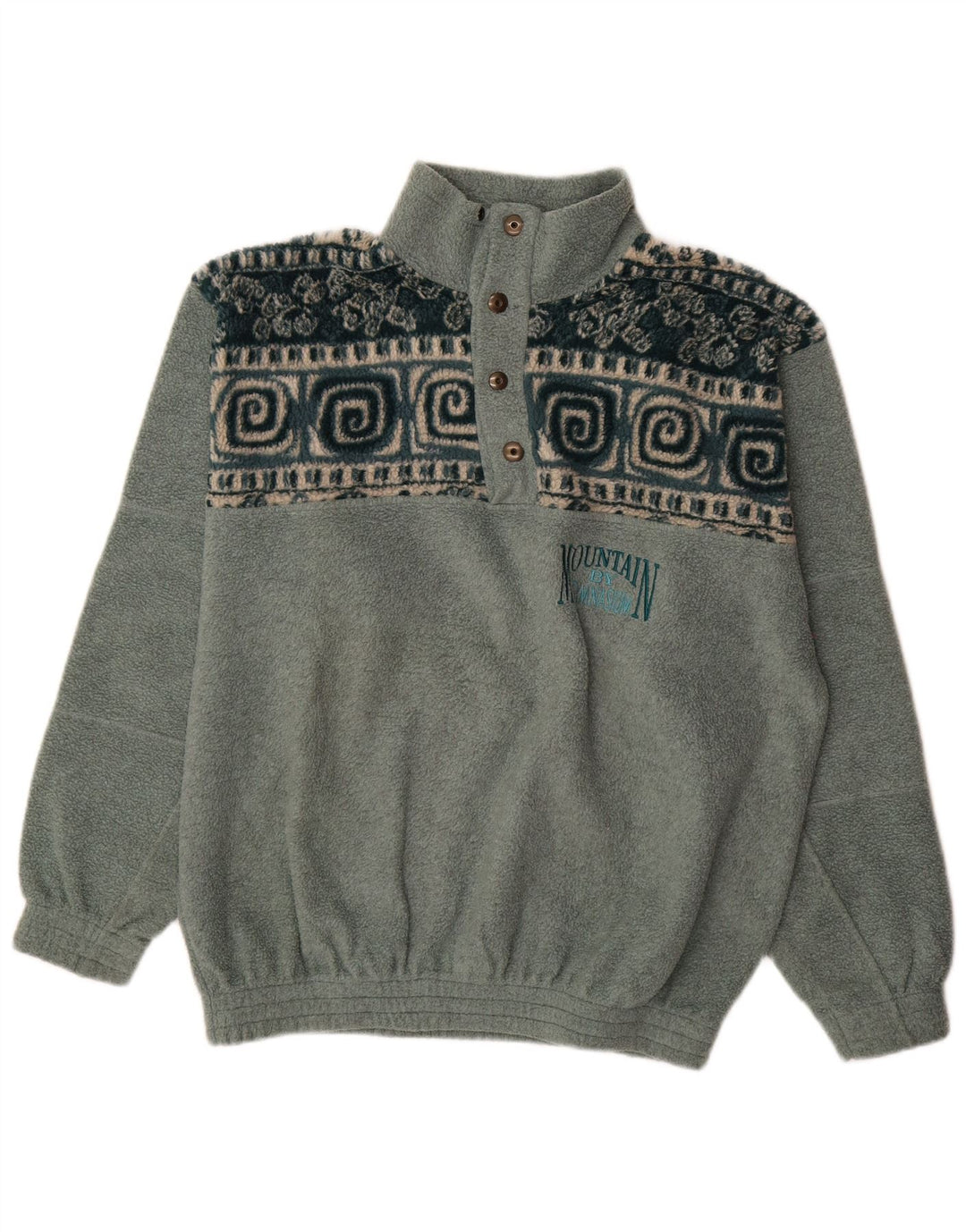 Gymnasium Ανδρικό κουμπιά λαιμό Fleece Jumper Μεσαίο πράσινο γεωμετρικό πολυεστέρα