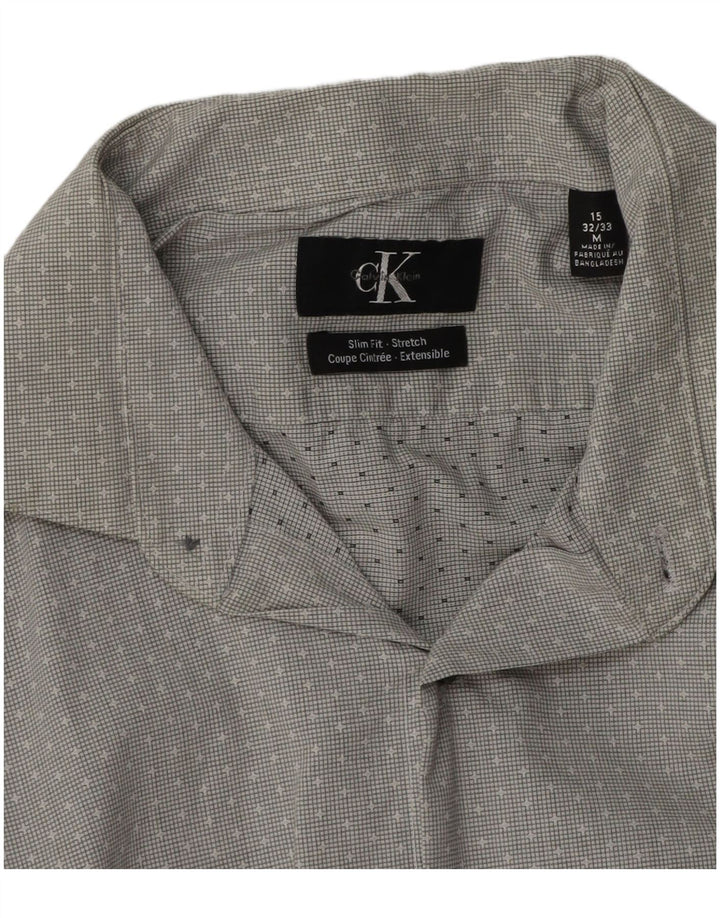 CALVIN KLEIN Ανδρικό πουκάμισο Slim Fit Μέγεθος 15 Βαμβακερό μεσαίο γκρι με στίγματα