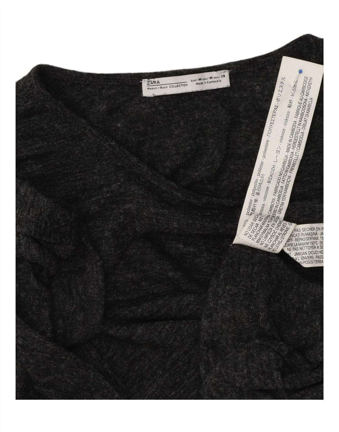 Zara Γυναικείο T-Shirt Top UK 12 Medium Grey Flecked Polyester